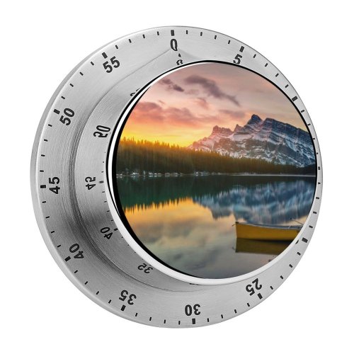 yanfind Timer Lake Banff National Park Alberta  Sunrise Boat Reflection  Mountains Snow 60 Minutes Mechanical Visual Timer