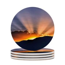 yanfind Ceramic Coasters (round) Sunset Hills  Rays Clouds Family Game Intellectual Educational Game Jigsaw Puzzle Toy Set