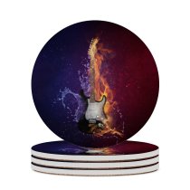 yanfind Ceramic Coasters (round) Comfreak Electric Guitar Instrument Dark Fire Purple Violet Family Game Intellectual Educational Game Jigsaw Puzzle Toy Set