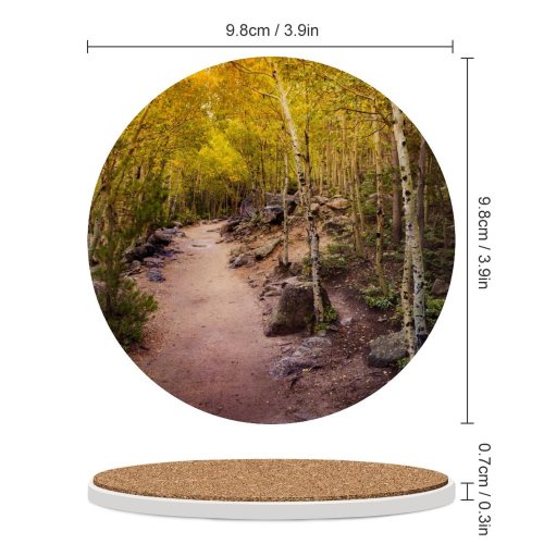 yanfind Ceramic Coasters (round) Collins Aspen Trees Pathway Forest Rocks Trails Beautiful Family Game Intellectual Educational Game Jigsaw Puzzle Toy Set
