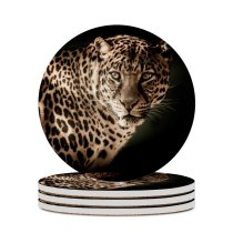 yanfind Ceramic Coasters (round) Black Dark Leopard Wildcat Wildlife Closeup Family Game Intellectual Educational Game Jigsaw Puzzle Toy Set