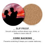yanfind Ceramic Coasters (round) Travis Grossen Love Couple Silhouette Sunset Romantic Family Game Intellectual Educational Game Jigsaw Puzzle Toy Set