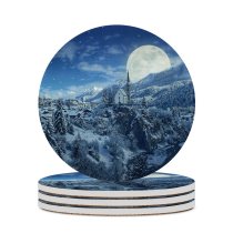 yanfind Ceramic Coasters (round) Winter  Frozen Forest Village Snowfall Family Game Intellectual Educational Game Jigsaw Puzzle Toy Set