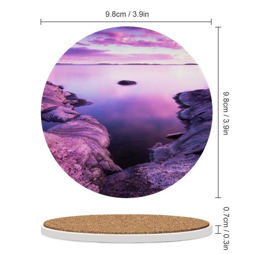 yanfind Ceramic Coasters (round) Visar Neziri Sunset Scenery Rocks Lake Purple Sky Family Game Intellectual Educational Game Jigsaw Puzzle Toy Set