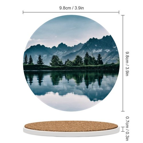 yanfind Ceramic Coasters (round) Mountains Lake Riven Reflection Trees Family Game Intellectual Educational Game Jigsaw Puzzle Toy Set