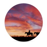 yanfind Ceramic Coasters (round) Cowboy Horses Silhouette Dawn Sunset Family Game Intellectual Educational Game Jigsaw Puzzle Toy Set