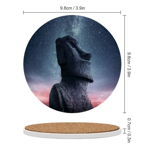 yanfind Ceramic Coasters (round) Grafixart Moai Statue Easter Island Ancient Architecture Starry Sky Sunset Dawn Heritage Family Game Intellectual Educational Game Jigsaw Puzzle Toy Set