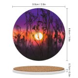 yanfind Ceramic Coasters (round) B Sunrise Silhouette Purple Sky Plants Dusk Blurred Family Game Intellectual Educational Game Jigsaw Puzzle Toy Set