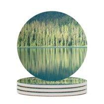 yanfind Ceramic Coasters (round) Trees Lake Reflection Ripples Emerald Firs Evergreens Tree Natural Landscape Wilderness Forest Family Game Intellectual Educational Game Jigsaw Puzzle Toy Set