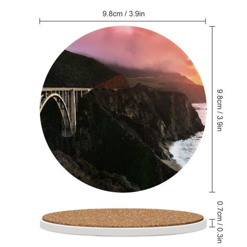 yanfind Ceramic Coasters (round) Lowe Rehnberg Bixby Creek  California Sunset Sky Big Sur Coastline Foggy Family Game Intellectual Educational Game Jigsaw Puzzle Toy Set
