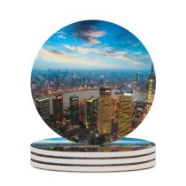 yanfind Ceramic Coasters (round) Shanghai City China Aerial Cityscape Sunset Skyscrapers High Rise Building Oriental Pearl Family Game Intellectual Educational Game Jigsaw Puzzle Toy Set