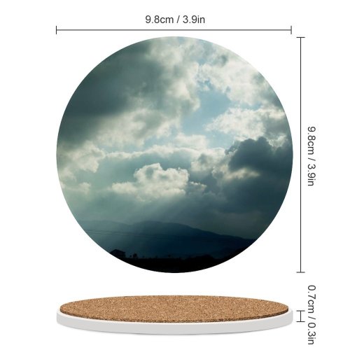 yanfind Ceramic Coasters (round) Storm Stormy Cloudy Dark Grey Light Rays  Sunny Sky Cloud Atmosphere Family Game Intellectual Educational Game Jigsaw Puzzle Toy Set
