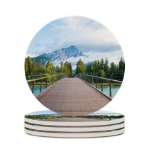 yanfind Ceramic Coasters (round) Viktor Wooden  Banff National Park Trees  Peak Cloudy Sky Landscape Family Game Intellectual Educational Game Jigsaw Puzzle Toy Set