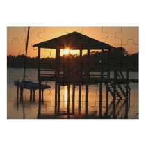 yanfind Picture Puzzle  Sunset Evening Sound Boat Dock Sky Sunrise Dusk Pier Morning Tree Family Game Intellectual Educational Game Jigsaw Puzzle Toy Set