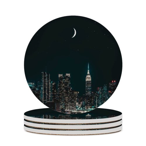 yanfind Ceramic Coasters (round) Sanaan Mazhar York City Cityscape Night City Lights Half  Starry Sky Family Game Intellectual Educational Game Jigsaw Puzzle Toy Set
