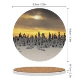 yanfind Ceramic Coasters (round) Snowy Trees Landscape Winter Sunset Snow Covered  Rays Cloudy Sky Family Game Intellectual Educational Game Jigsaw Puzzle Toy Set