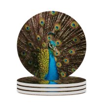 yanfind Ceramic Coasters (round) Peafowl  Indian Peafowl  Train Family Game Intellectual Educational Game Jigsaw Puzzle Toy Set