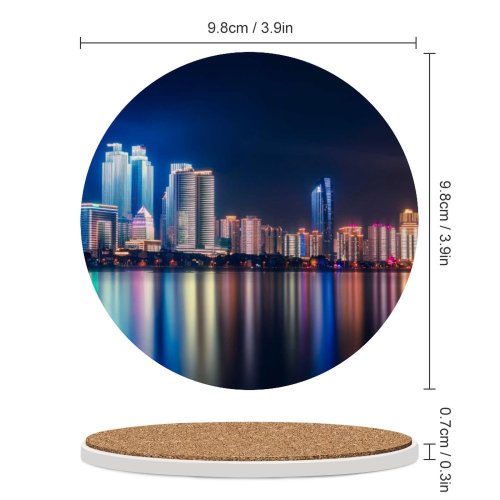 yanfind Ceramic Coasters (round) GoMustang Qingdao China Night Cityscape City Lights Reflections Family Game Intellectual Educational Game Jigsaw Puzzle Toy Set
