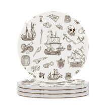 yanfind Ceramic Coasters (round) Knot Wine Rope Sea Treasure Sailboat Sack Sailing Border Chest Skull Cask Family Game Intellectual Educational Game Jigsaw Puzzle Toy Set