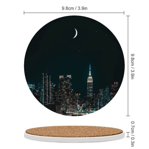 yanfind Ceramic Coasters (round) Sanaan Mazhar York City Cityscape Night City Lights Half  Starry Sky Family Game Intellectual Educational Game Jigsaw Puzzle Toy Set