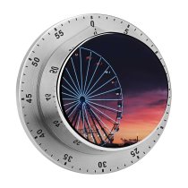 yanfind Timer Black Dark Ferris Wheel Silhouette Sunset Neon Lights Amusement Park Purple Sky 60 Minutes Mechanical Visual Timer