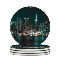 yanfind Ceramic Coasters (round) Sanaan Mazhar York City Skyscrapers Night Cityscape Night City Lights Family Game Intellectual Educational Game Jigsaw Puzzle Toy Set