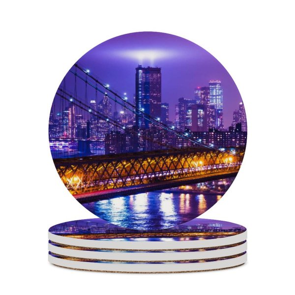 yanfind Ceramic Coasters (round) Zac Ong York City Night Cityscape Purple City Lights Suspension  Buildings Family Game Intellectual Educational Game Jigsaw Puzzle Toy Set