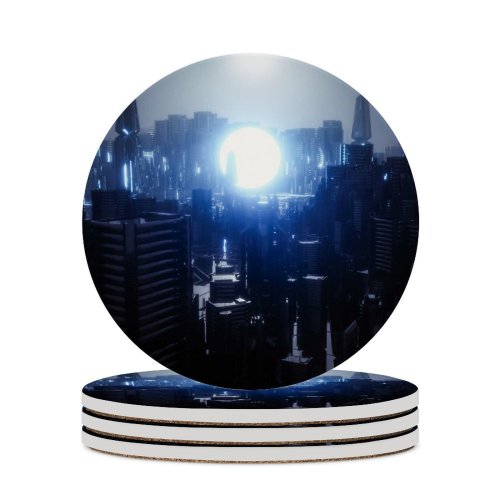 yanfind Ceramic Coasters (round) SciFi Futuristic City Energy  Dark Family Game Intellectual Educational Game Jigsaw Puzzle Toy Set