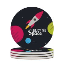 yanfind Ceramic Coasters (round) Space Spacecraft Rocket Planets Family Game Intellectual Educational Game Jigsaw Puzzle Toy Set