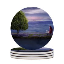 yanfind Ceramic Coasters (round) Fantasy Girl Dream Surreal Floating Lone Tree Above Clouds Sunrise Family Game Intellectual Educational Game Jigsaw Puzzle Toy Set