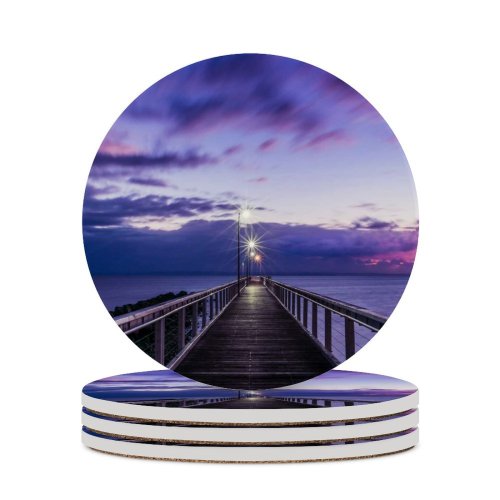 yanfind Ceramic Coasters (round) Luan Oosthuizen Wooden Pier  Sunset Purple Dawn Seascape Holidays Sky Seashore Family Game Intellectual Educational Game Jigsaw Puzzle Toy Set