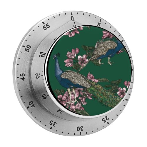 yanfind Timer Decoration Floral Leaf Wildlife  Pheasant Bird Seamless Tree Romance  Feather 60 Minutes Mechanical Visual Timer