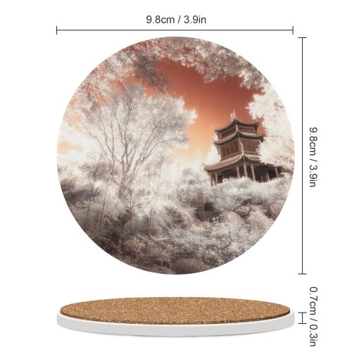 yanfind Ceramic Coasters (round) Fantasy Ancient Architecture Trees Infrared Family Game Intellectual Educational Game Jigsaw Puzzle Toy Set