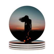 yanfind Ceramic Coasters (round) Luizclas Girl Silhouette Mood Bokeh Evening Sky Dusk Family Game Intellectual Educational Game Jigsaw Puzzle Toy Set