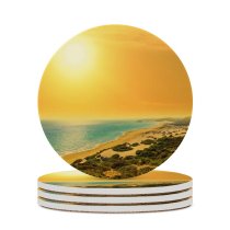 yanfind Ceramic Coasters (round) Talip ÇETİN Golden Sand Beach Cyprus Coastal Seascape Sunset Seashore Family Game Intellectual Educational Game Jigsaw Puzzle Toy Set