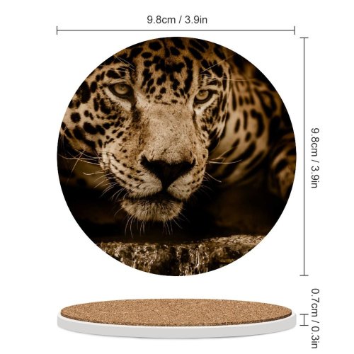 yanfind Ceramic Coasters (round) Black Dark Jaguar Wildcat Wild Carnivore Family Game Intellectual Educational Game Jigsaw Puzzle Toy Set