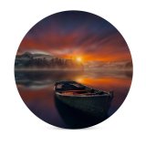 yanfind Ceramic Coasters (round) Hmetosche Sunset Boat Lake Reflections Dawn Mountains Fog Trees Family Game Intellectual Educational Game Jigsaw Puzzle Toy Set
