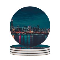 yanfind Ceramic Coasters (round) Max  Chicago Night City Lights Cityscape Reflections Family Game Intellectual Educational Game Jigsaw Puzzle Toy Set