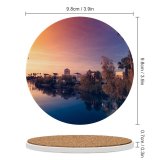 yanfind Ceramic Coasters (round) Sunset Purple Sky Colorful Sky Village Palm Trees Flying Birds Reflection Family Game Intellectual Educational Game Jigsaw Puzzle Toy Set