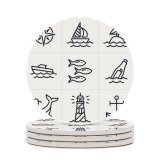 yanfind Ceramic Coasters (round) Waterfront Sea Navigational Anchor Bottle Bird Destinations Art Simplicity Seagull Tourboat Humpback Family Game Intellectual Educational Game Jigsaw Puzzle Toy Set