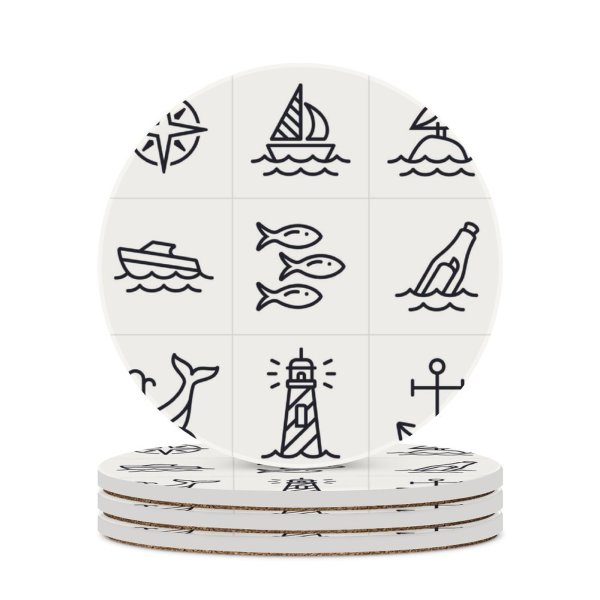 yanfind Ceramic Coasters (round) Waterfront Sea Navigational Anchor Bottle Bird Destinations Art Simplicity Seagull Tourboat Humpback Family Game Intellectual Educational Game Jigsaw Puzzle Toy Set