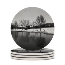 yanfind Ceramic Coasters (round) Trees Lake Snow Winter Coldness Season Outdoor Scenery Landscape Frost Frosty Grey Family Game Intellectual Educational Game Jigsaw Puzzle Toy Set