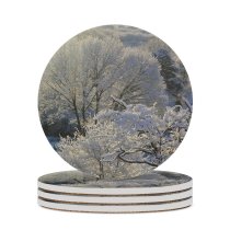 yanfind Ceramic Coasters (round) Snow Trees Sunrise Outside Landscape Winter  Freezing Yard Frost Tree Branch Family Game Intellectual Educational Game Jigsaw Puzzle Toy Set