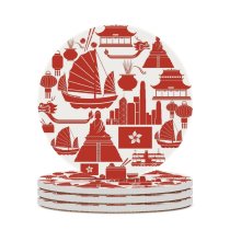 yanfind Ceramic Coasters (round) City Monument  Hong Junk Incense Chinese   Travel Dim Flag Family Game Intellectual Educational Game Jigsaw Puzzle Toy Set
