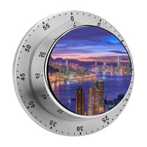 yanfind Timer Daniam Chou City Night  Cityscape Hong Kong Skyscrapers Purple Sky River 60 Minutes Mechanical Visual Timer