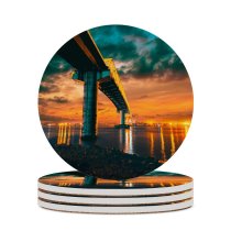 yanfind Ceramic Coasters (round) Sergio Osmeña  Philippines Mactan–Mandaue  Sunset City Lights Dusk Reflection Cloudy Family Game Intellectual Educational Game Jigsaw Puzzle Toy Set