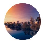 yanfind Ceramic Coasters (round) Sunset Purple Sky Colorful Sky Village Palm Trees Flying Birds Reflection Family Game Intellectual Educational Game Jigsaw Puzzle Toy Set