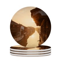 yanfind Ceramic Coasters (round) Pond Chinese Cultures Villages Tourist Village Architecture Grand Building Tranquil Classical Memories Family Game Intellectual Educational Game Jigsaw Puzzle Toy Set