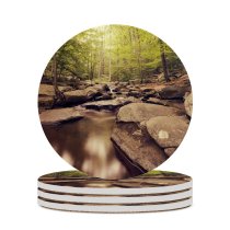 yanfind Ceramic Coasters (round) Forest Trees Woods  Greenery Rocks Scenic Landscape Exposure Family Game Intellectual Educational Game Jigsaw Puzzle Toy Set