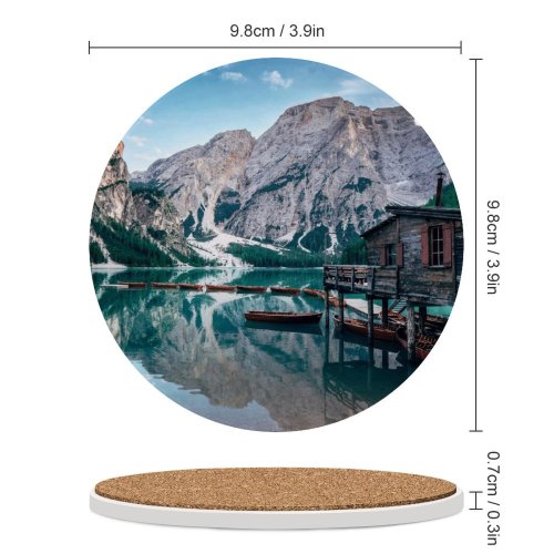 yanfind Ceramic Coasters (round) Samuele Errico Piccarini Lake Braies Italy Wooden Boats Mountains  Snow Reflection Family Game Intellectual Educational Game Jigsaw Puzzle Toy Set